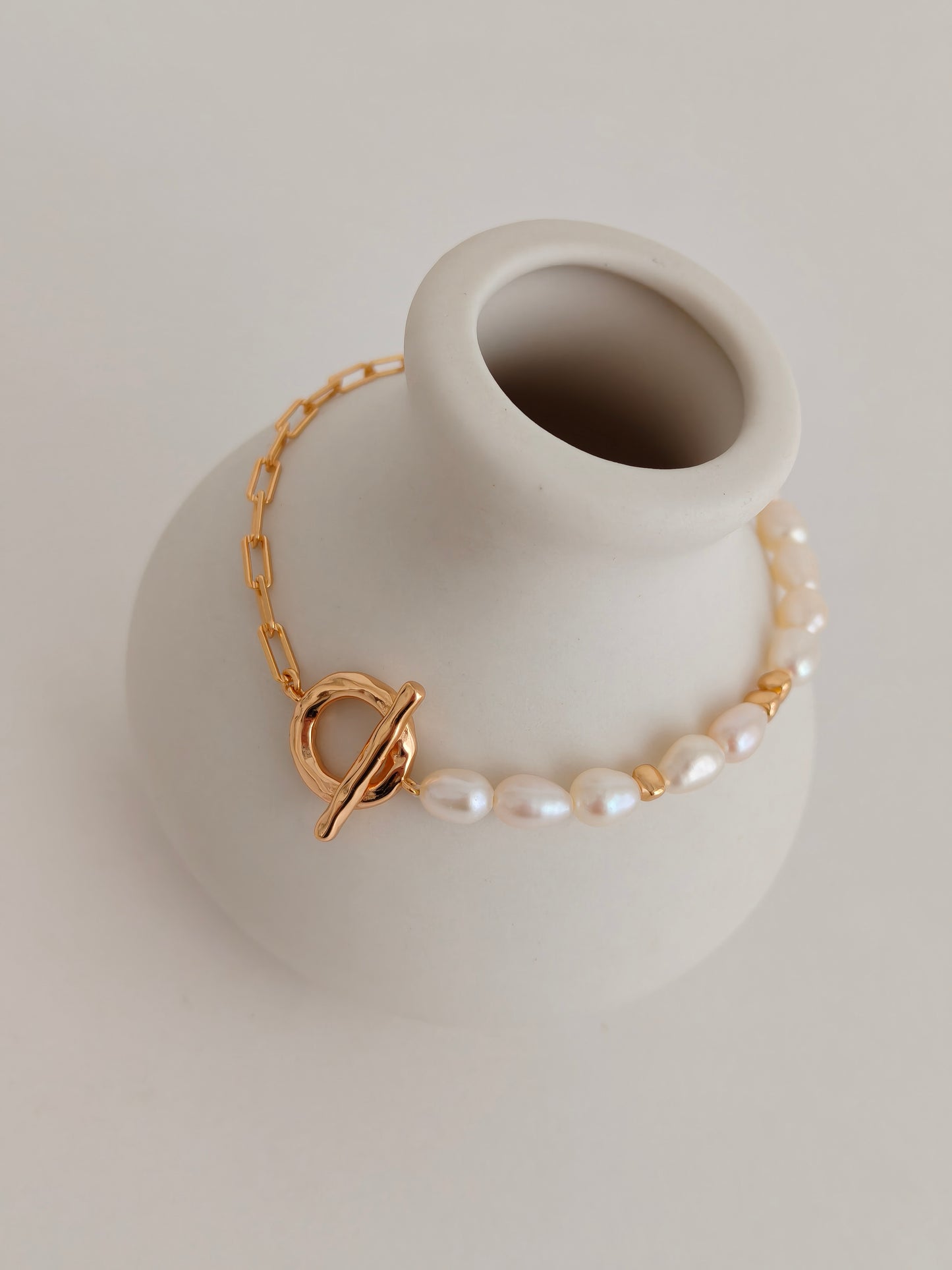 Aurora Pearl & Gold Chain Bracelet – S925 Sterling Silver