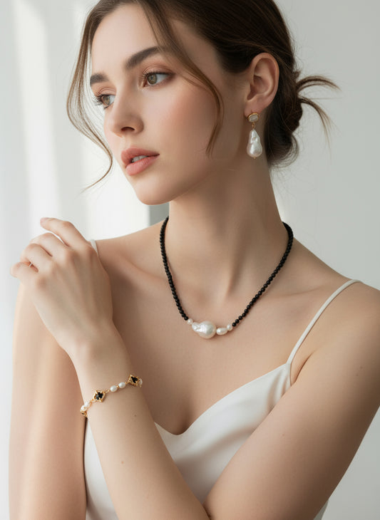 Black Agate and Pearl Bracelet