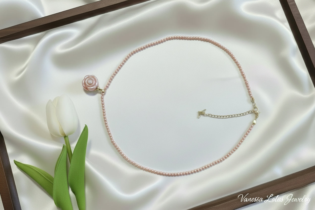 Pink Baby Pearl Necklace with Removable Baroque Pearl Pendant | Natural Freshwater Pearl Necklace