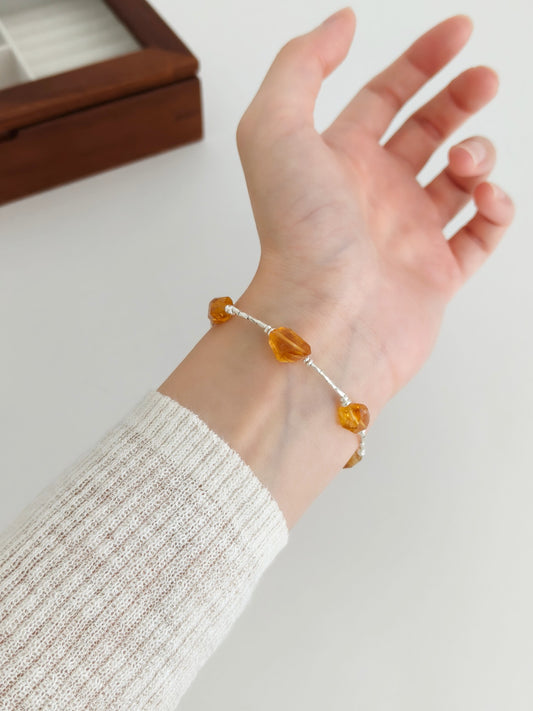 Brazilian Citrine Beaded Bracelet – Handmade Thai Silver Gemstone Bracelet