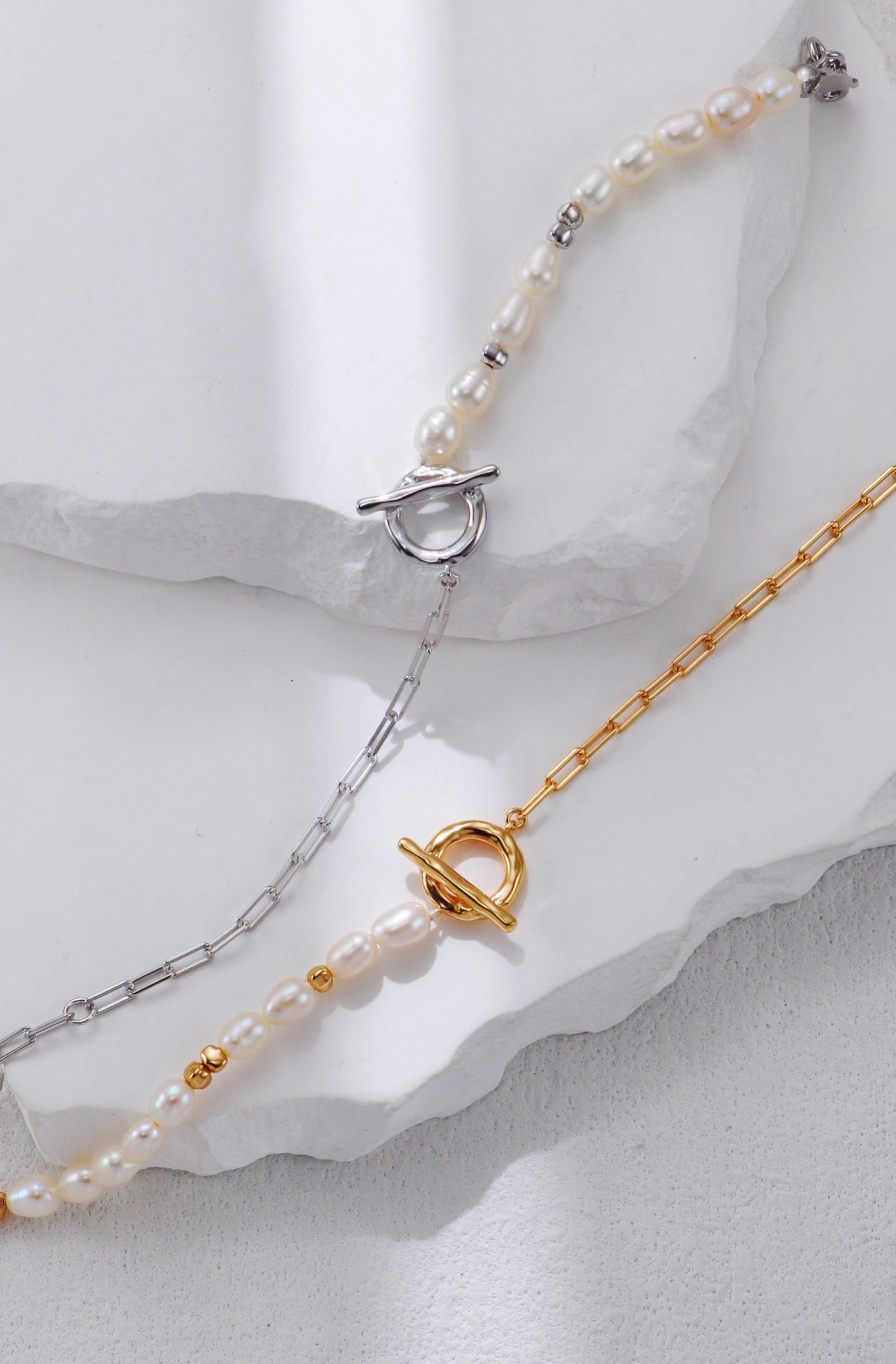 Aurora Pearl & Gold Chain Bracelet – S925 Sterling Silver