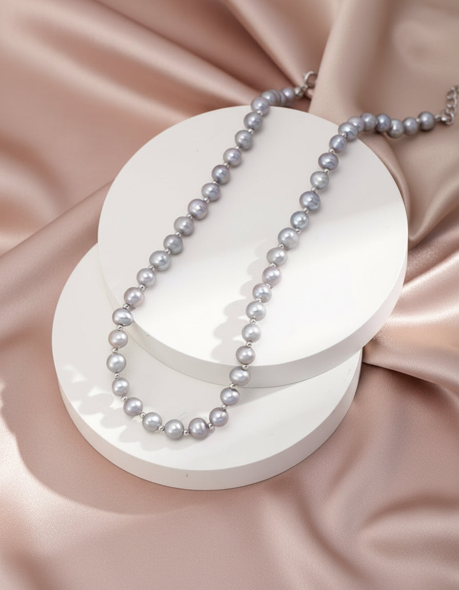 Elegant White-Gold Freshwater Pearl Necklace