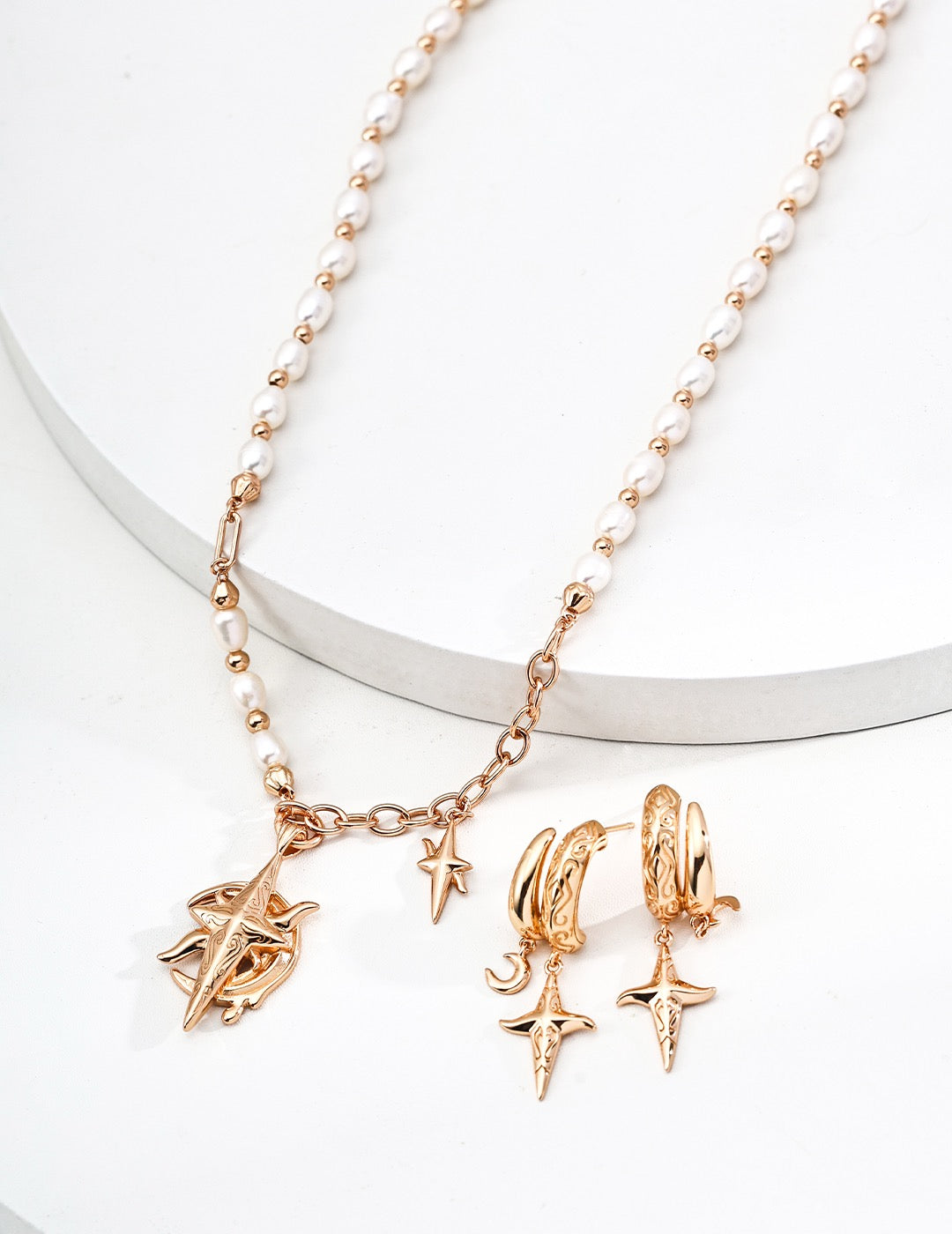 S925 Silver Tarot Pearl Necklace | Moon & Star Celestial Jewelry