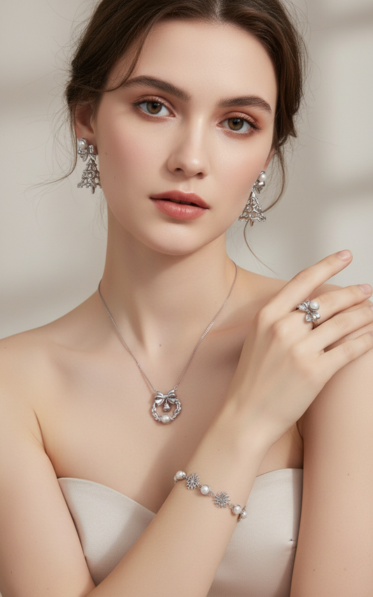 Christmas Jewelry Set - Necklace Bracelet Earrings and Ring