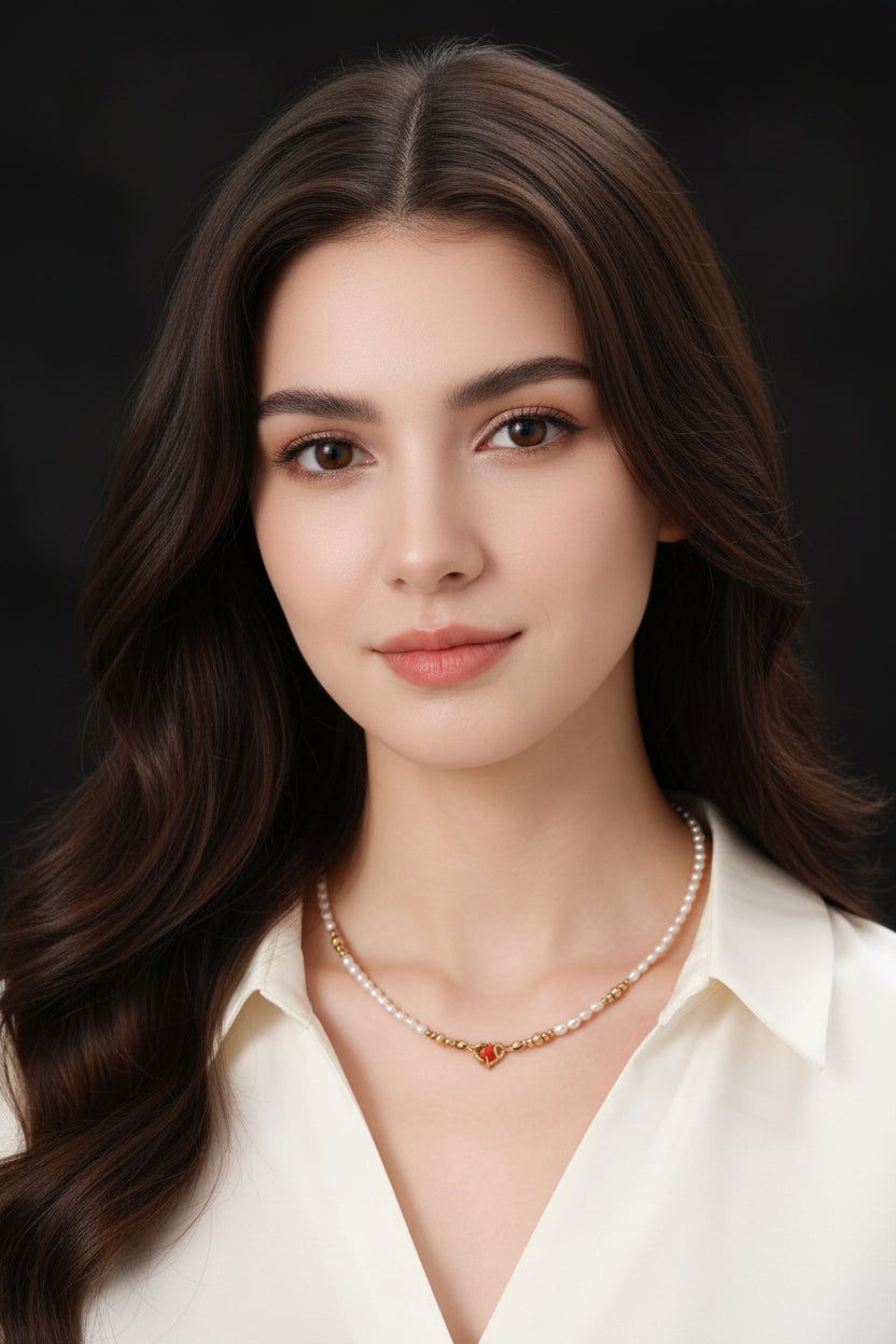 Vintage Gold S925 Sterling Silver Rhodochrosite & Natural Pearl Necklace