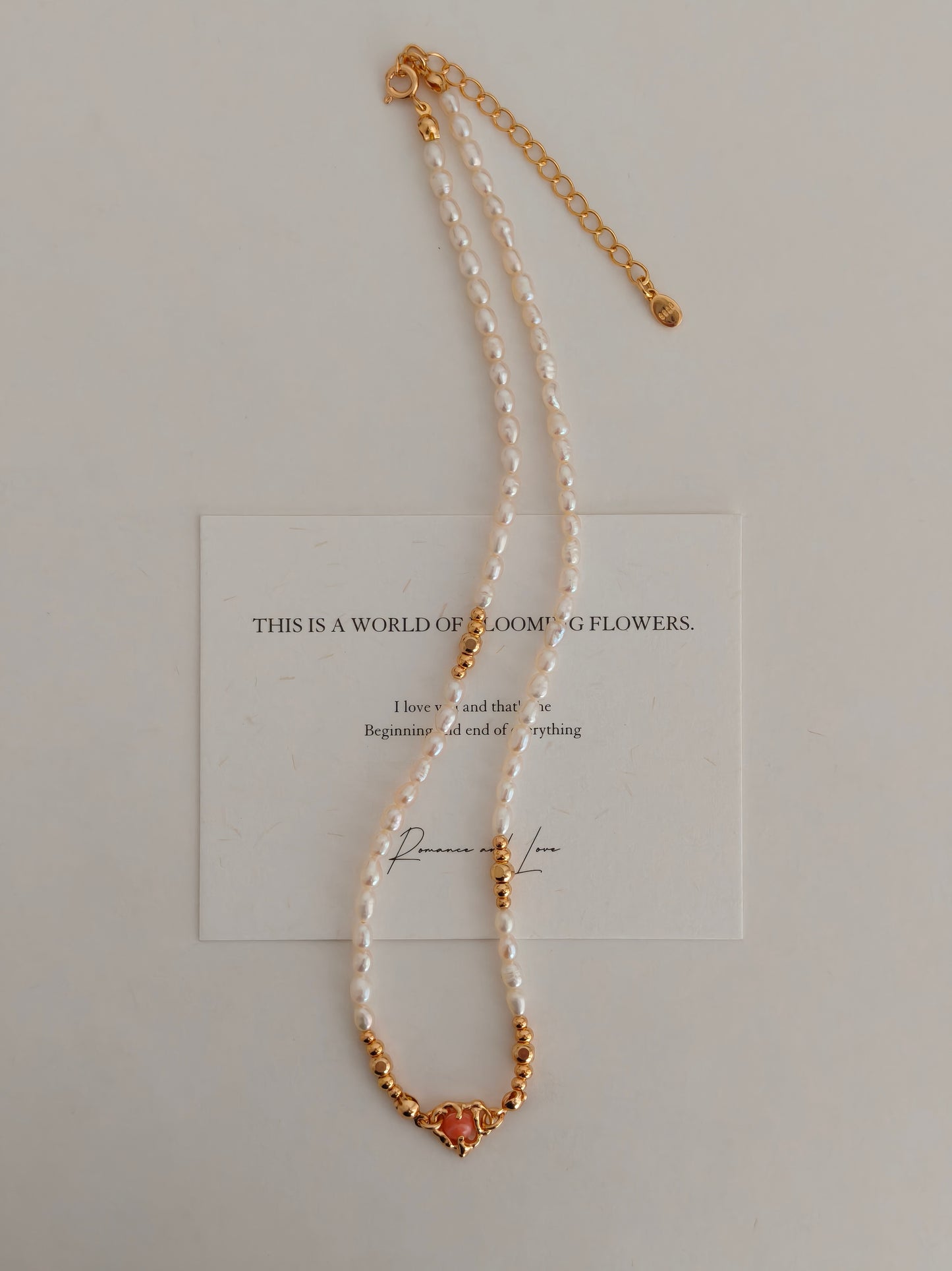 Vintage Gold S925 Sterling Silver Rhodochrosite & Natural Pearl Necklace