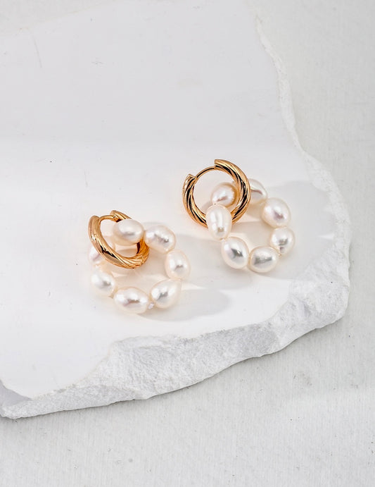 Pearl Earrings with Removable Pearl Ring Pendants