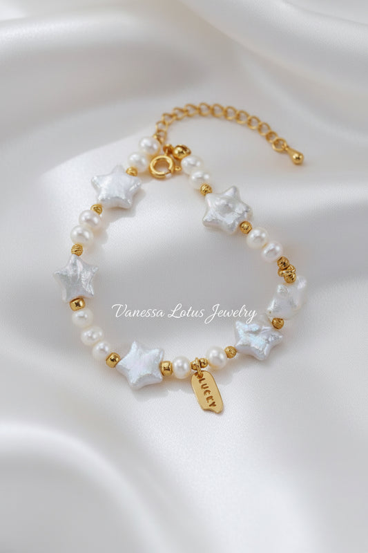 Natural Freshwater Pearl Star Bracelet – S925 Sterling Silver
