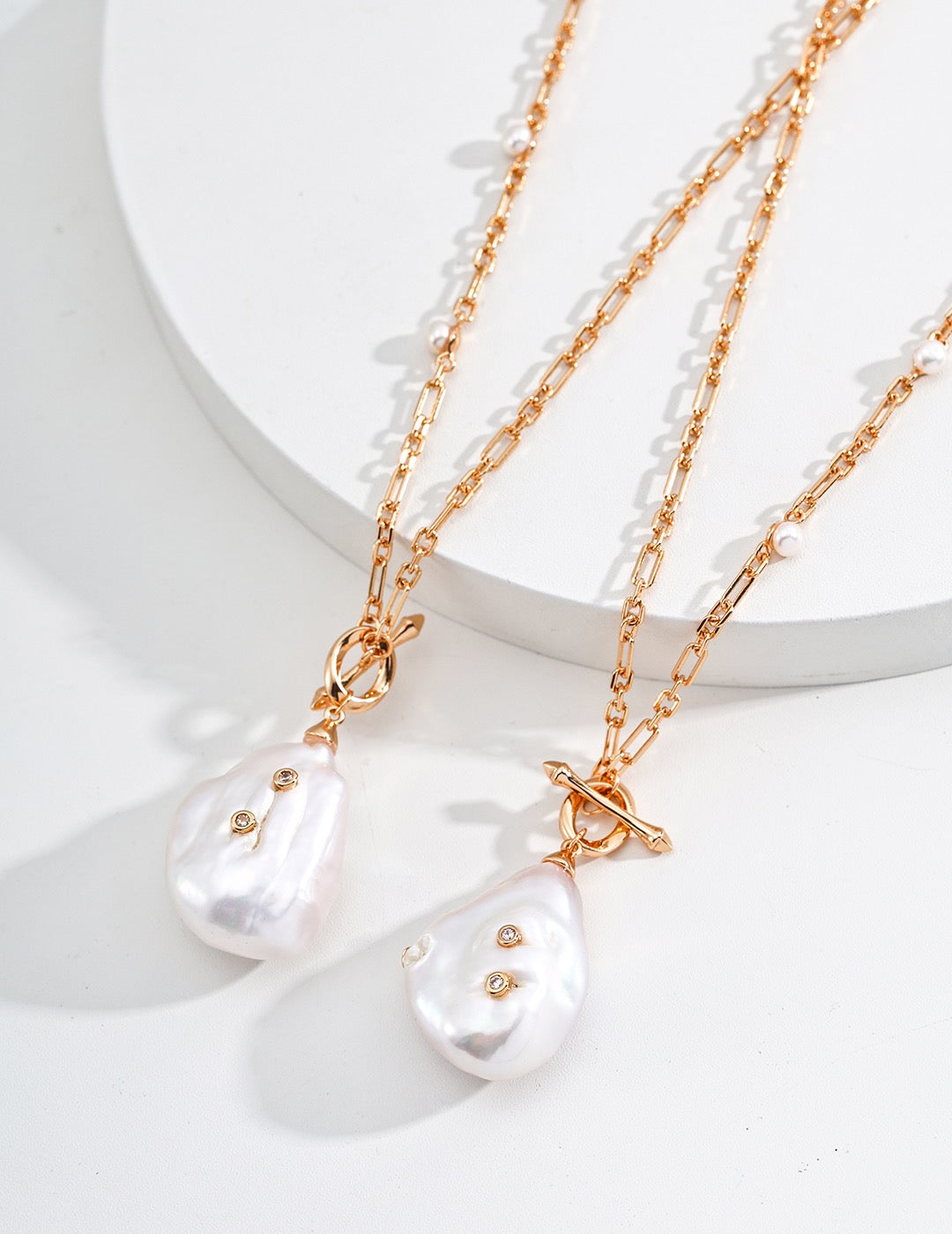 S925 Sterling Silver Baroque Pearl & Zircon Pendant Necklace – Vintage Gold, 60cm