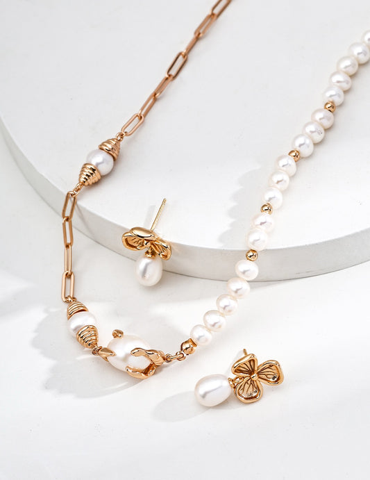 Clover Pearl Drop Earrings – S925 Silver | Vintage Gold & Platinum Colors