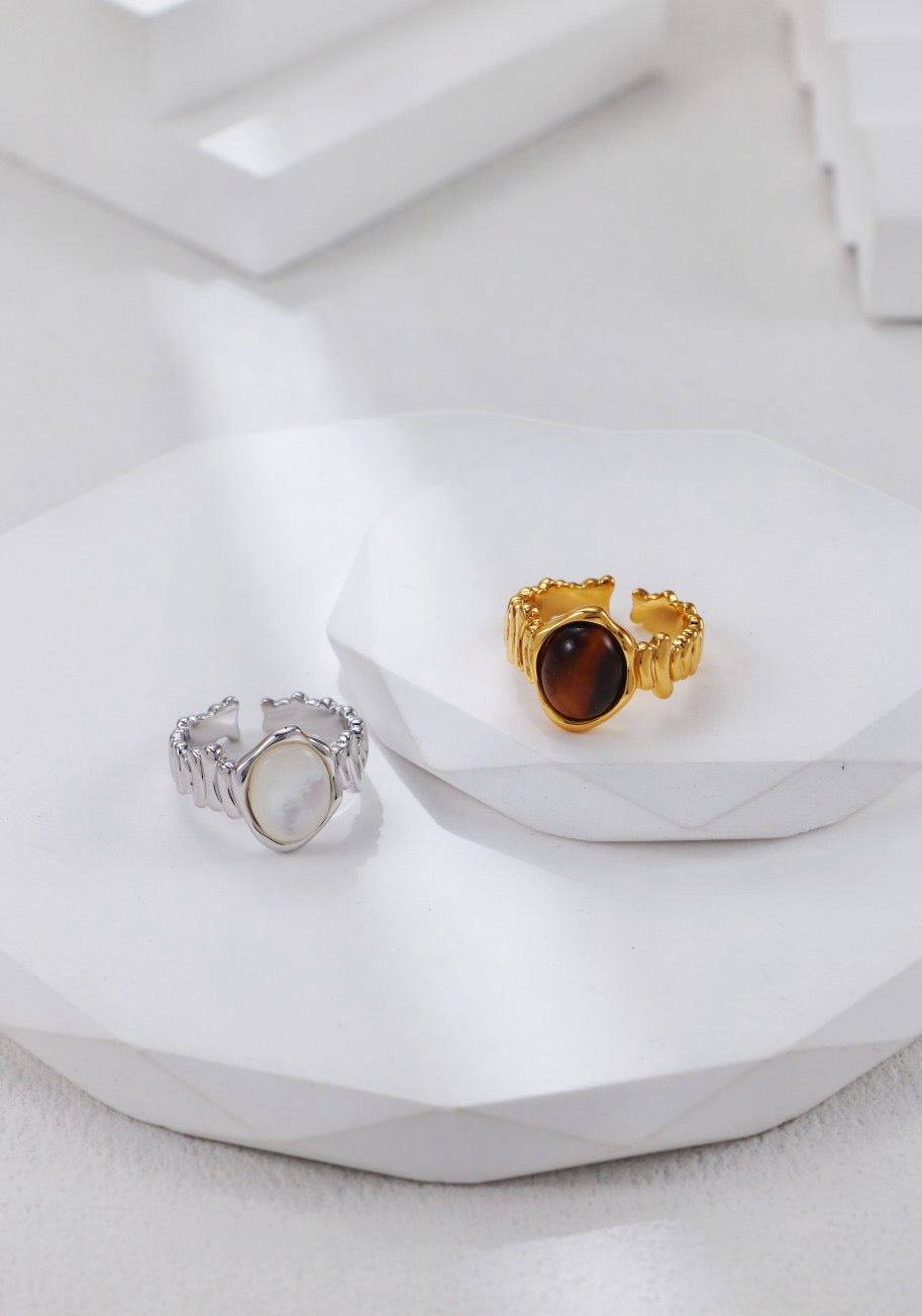 White Butterfly Shell Sterling Silver Ring