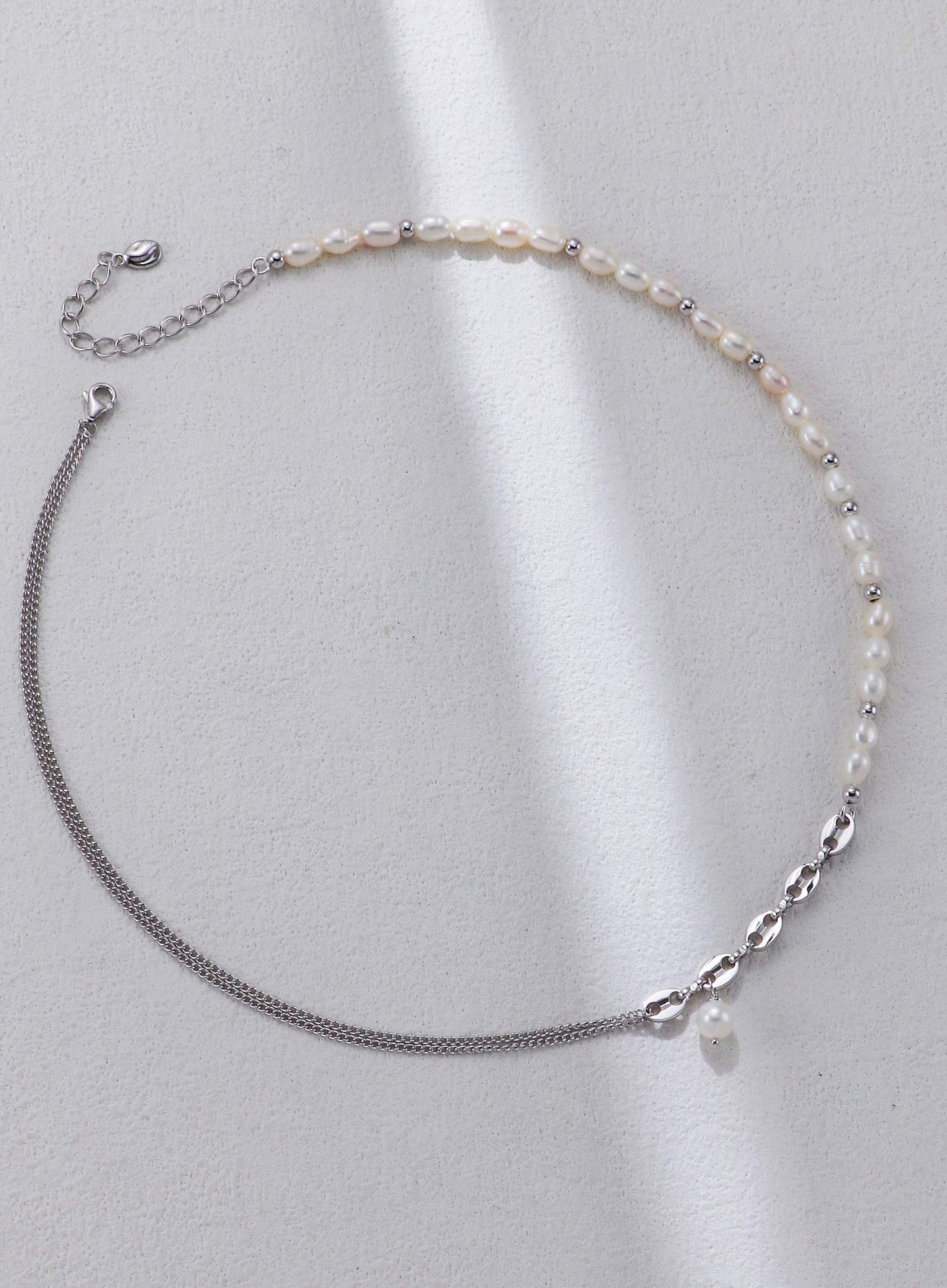 Linked Grace Pearl Jewelry Set – S925 Silver Necklace & Bracelet