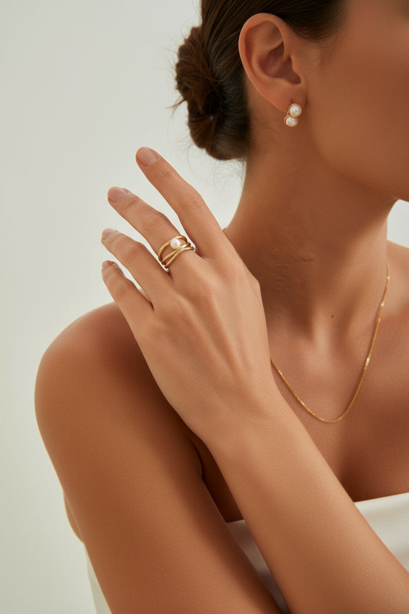 S925 Sterling Silver Pearl Open Ring