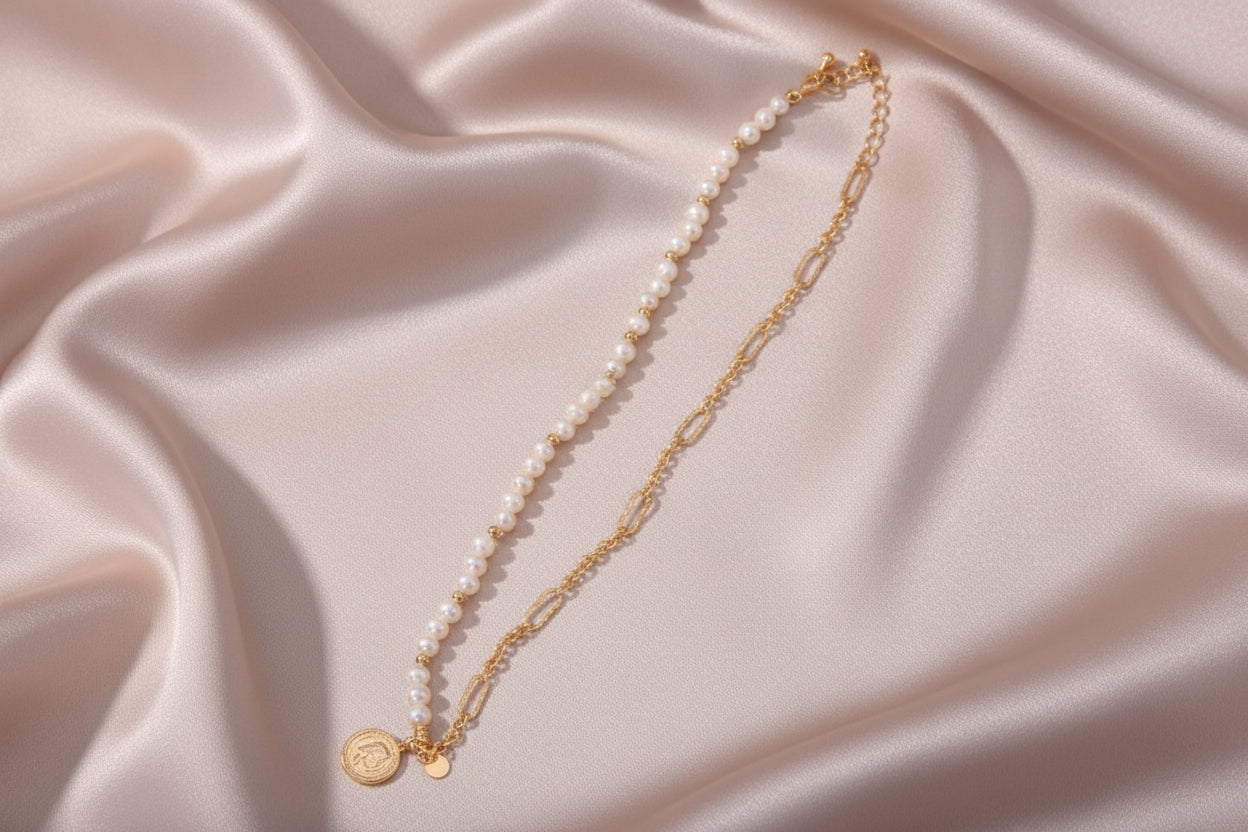 Vintage Pearl Chain Necklace in Sterling Silver