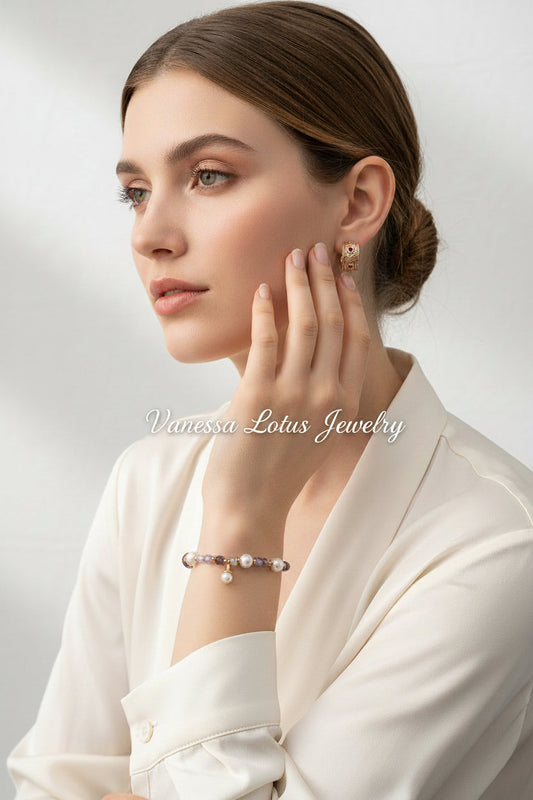 Amethyst Natural Pearl & Crystal Bracelet