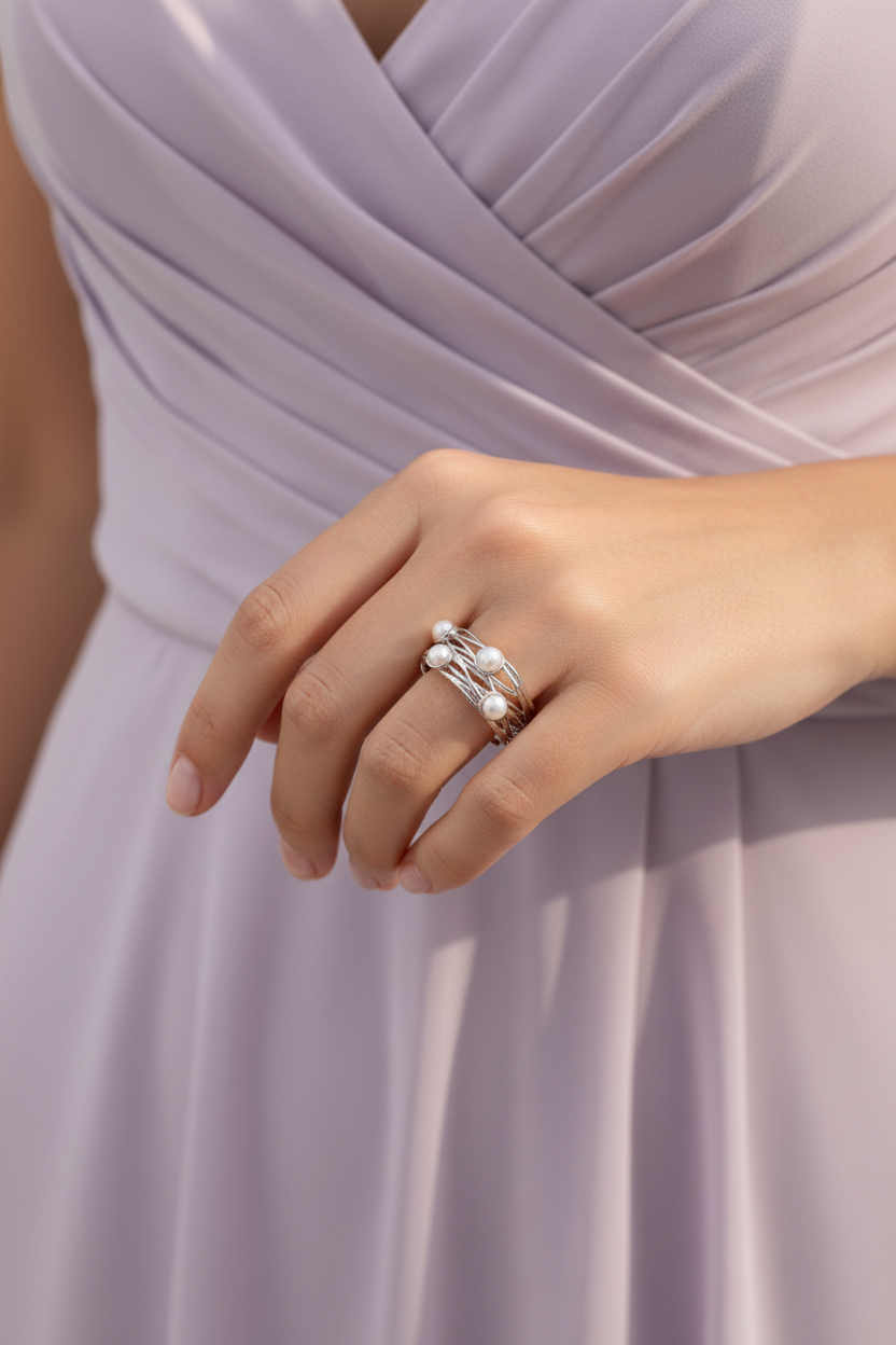 S925 Sterling Silver Woven Vine Pearl Ring –Minimalist Statement Jewelry