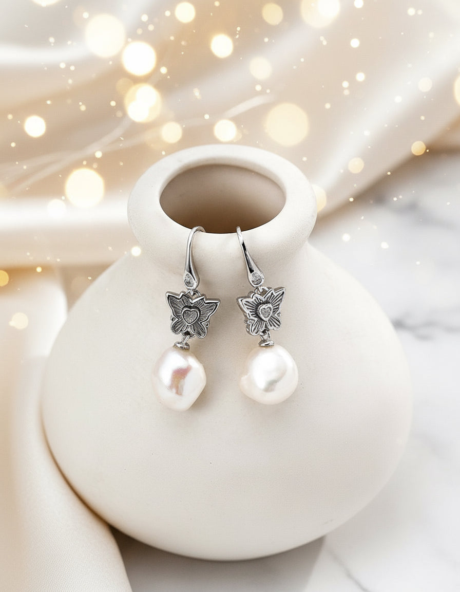 Vintage Pearl Drop Earrings | S925 Silver Baroque Pearl Jewelry