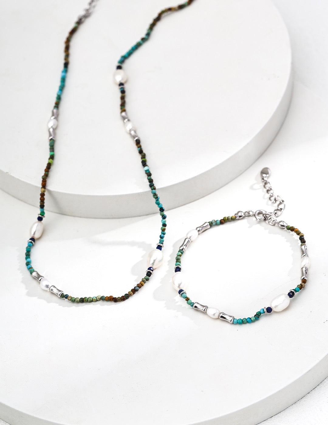 Vintage Gemstone & Pearl Jewelry Set – S925 Silver Bracelet & Necklace