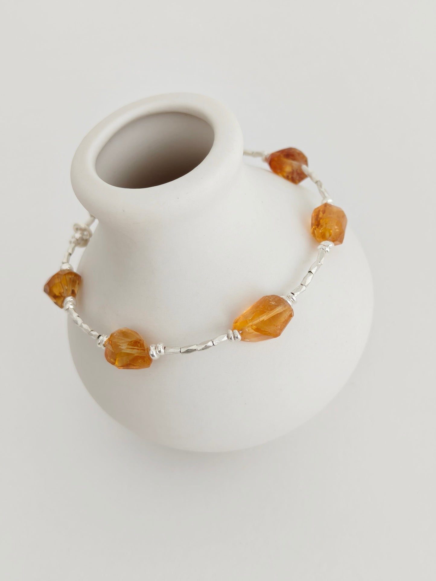 Brazilian Citrine Beaded Bracelet – Handmade Thai Silver Gemstone Bracelet