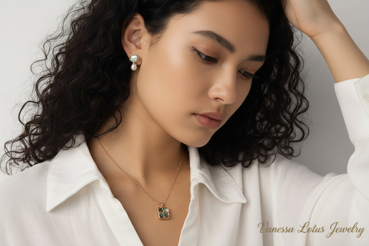 Abalone Shell Pendant Necklace – S925 Sterling Silver Gold Plated Square Charm Necklace