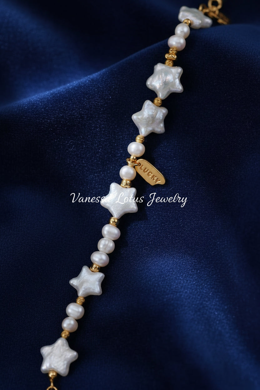 Natural Freshwater Pearl Star Bracelet – S925 Sterling Silver