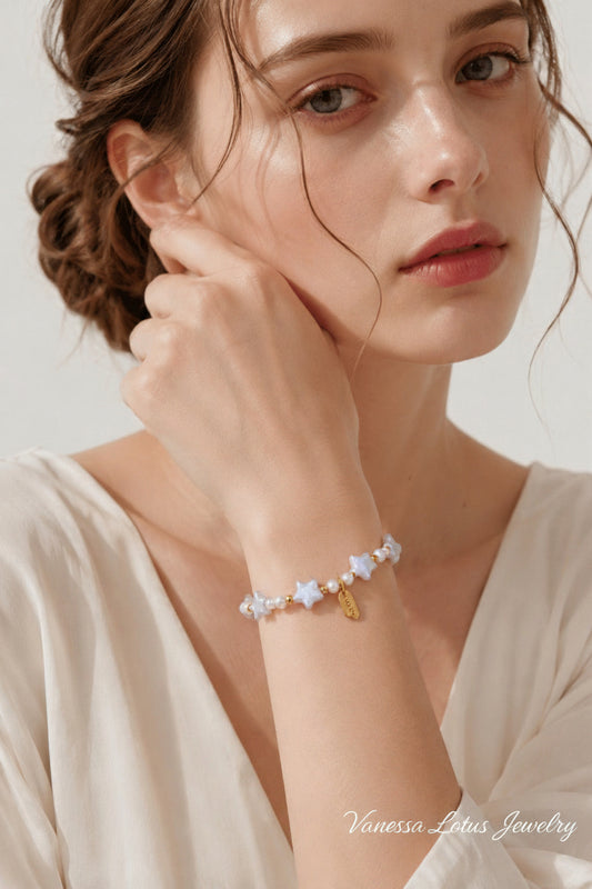 Natural Freshwater Pearl Star Bracelet – S925 Sterling Silver