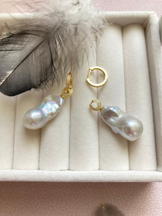 Cute Huggies with Baroque Pearl Pendants