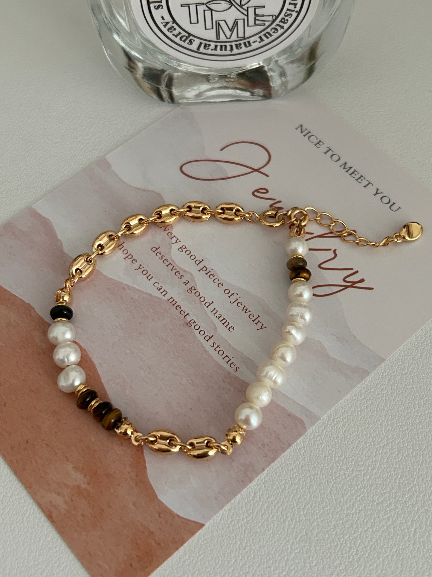 Tiger's Eye and Pearl Bracelet