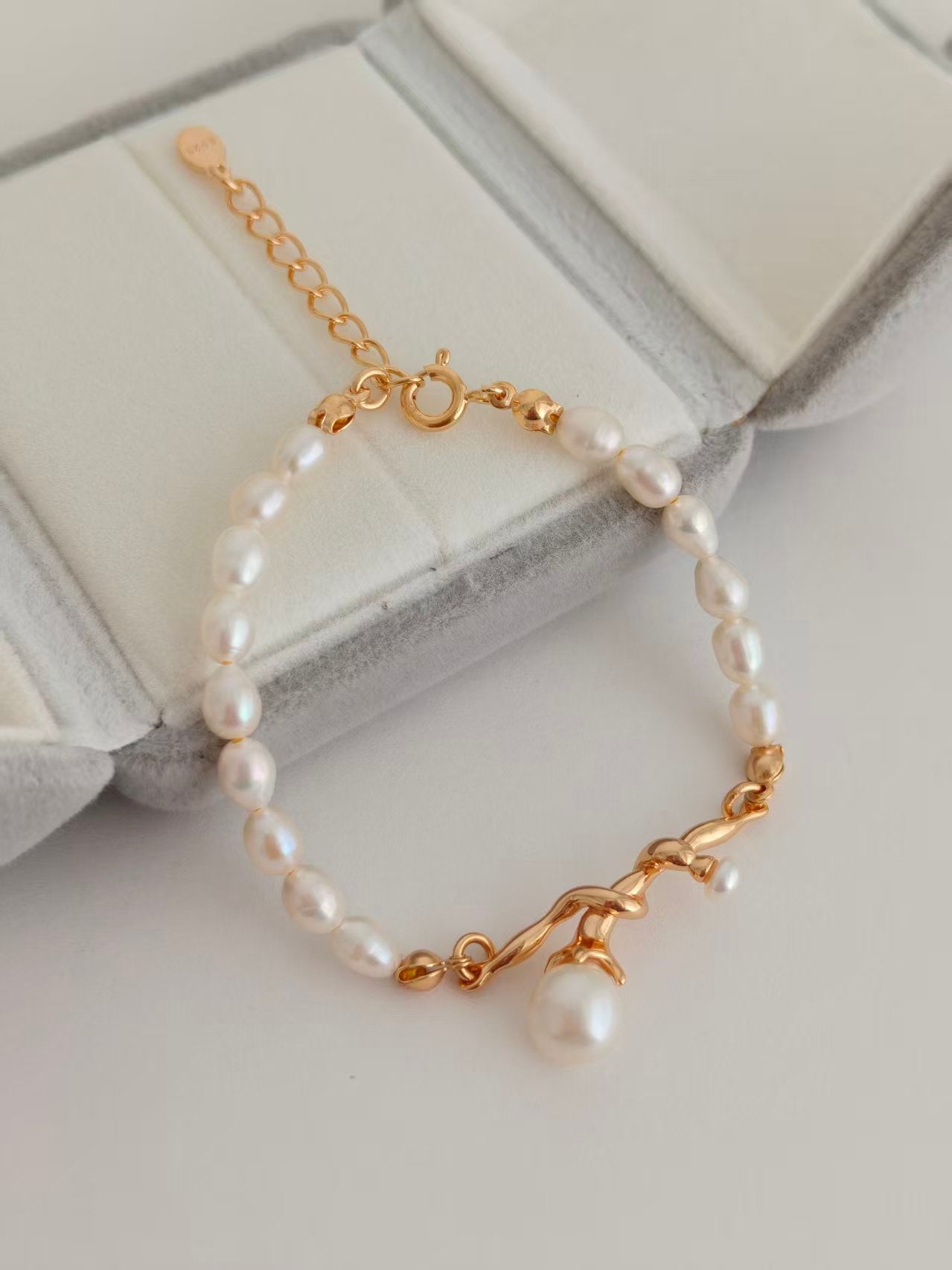 S925 Natural Pearl Necklace & Bracelet Set | Vintage Gold