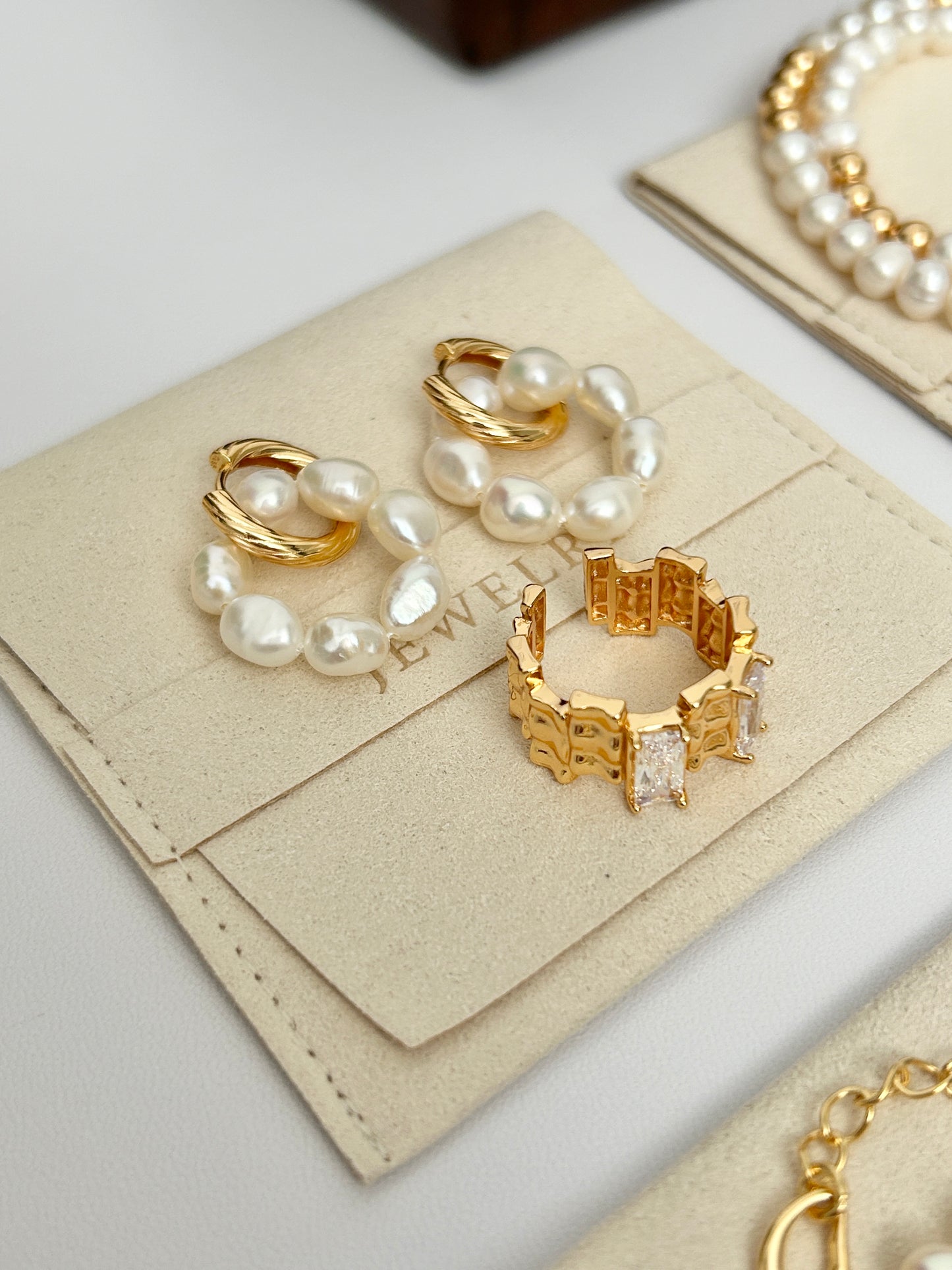 Pearl Earrings with Removable Pearl Ring Pendants