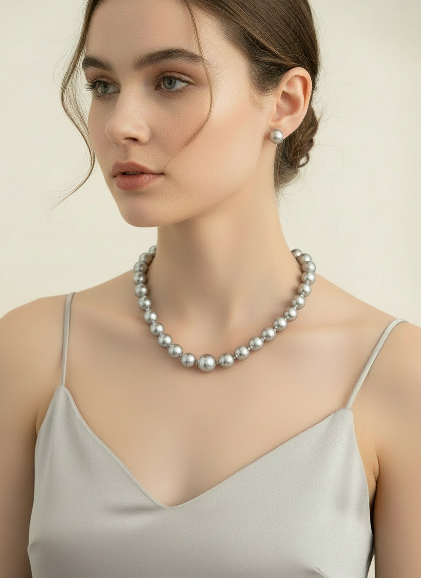 Swarovski Pearl Classic Necklace & Stud Earrings Set – 10mm Round