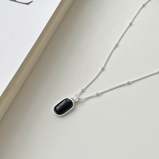 Black agate sterling silver necklace