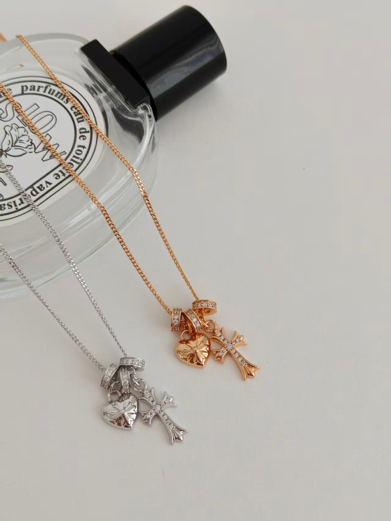 S925 Sterling Silver Cross & Heart Charm Necklace