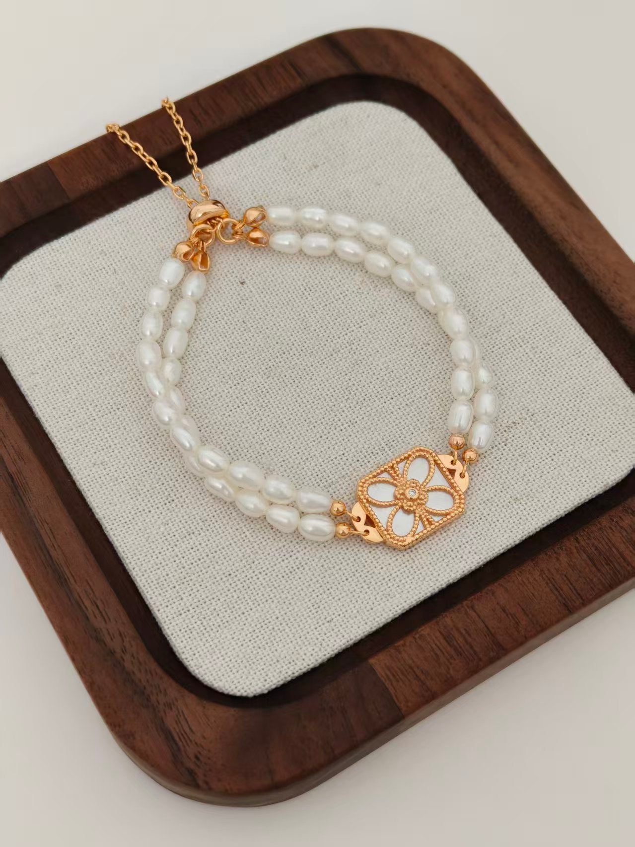 Blossom Emblem Pearl Bracelet – S925 Silver & White Shell Pearl
