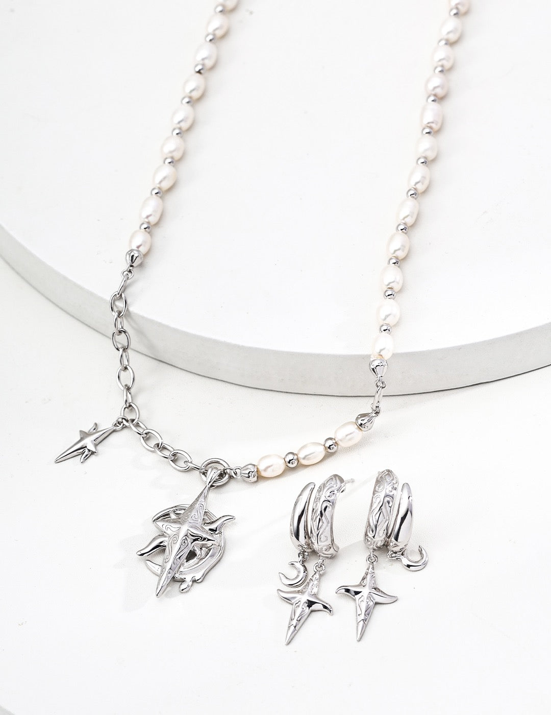 S925 Silver Tarot Pearl Necklace | Moon & Star Celestial Jewelry