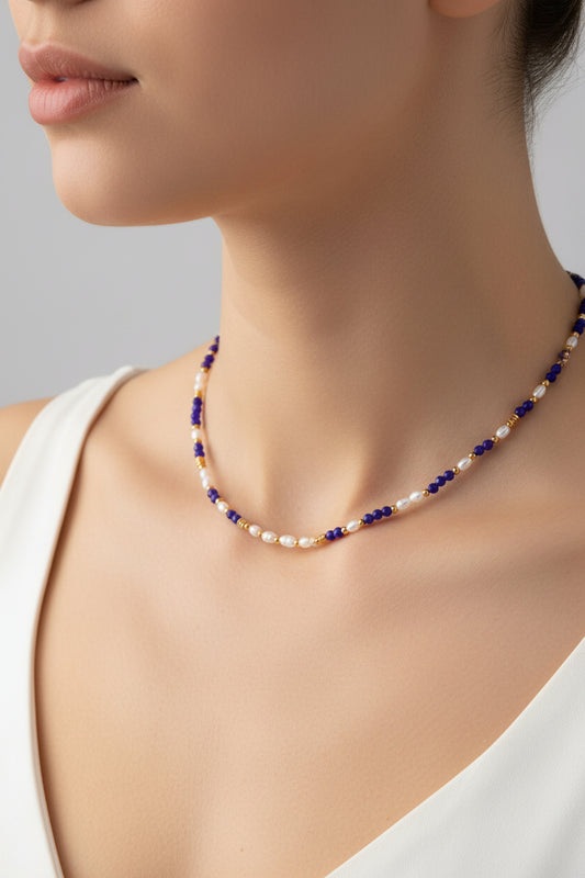 Vintage Gold S925 Sterling Silver Pearl & Purple Amethyst Beaded Necklace