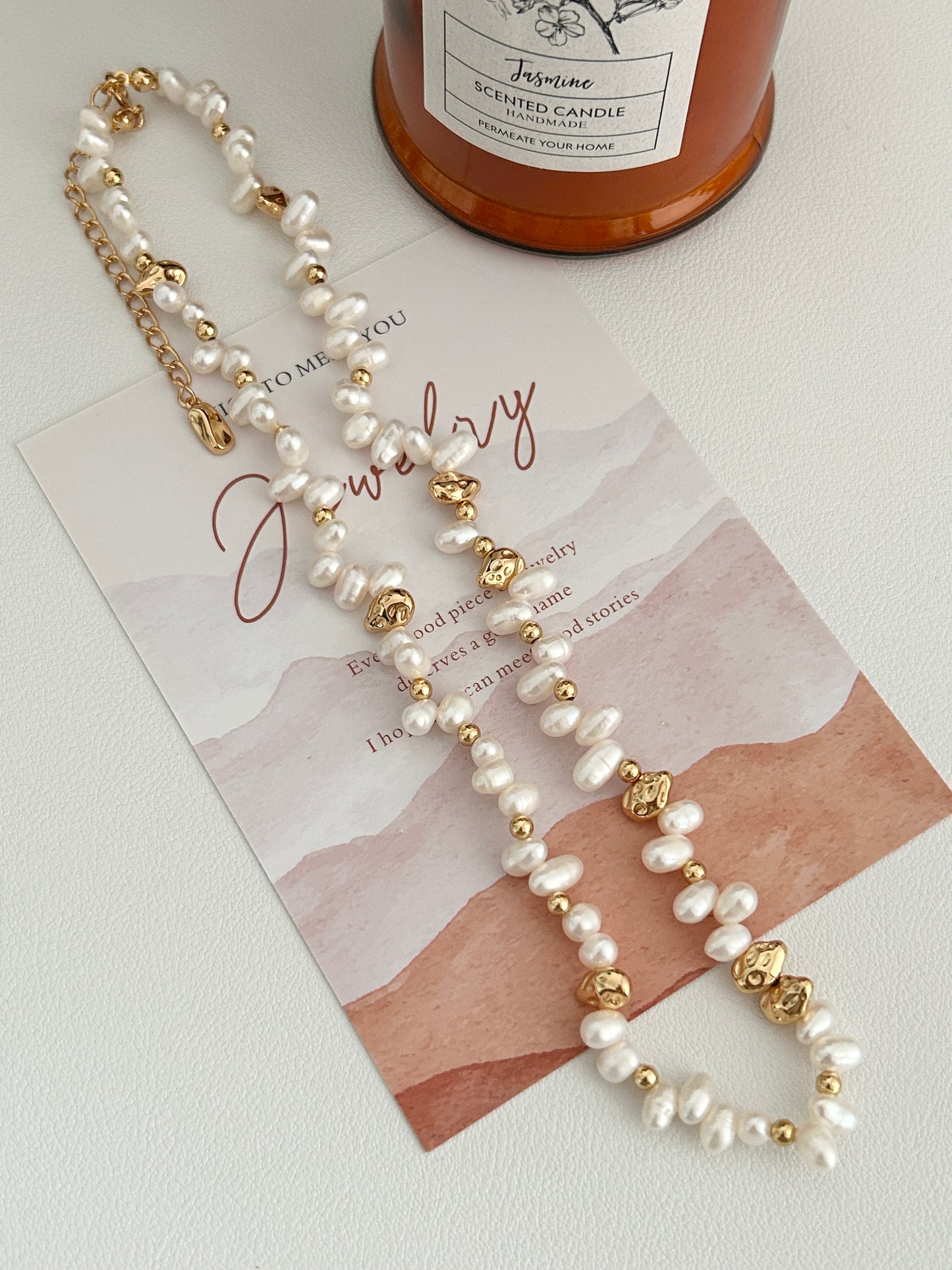 Vintage Gold Freshwater Pearl Necklace – 925 Sterling Silver | Matching Bracelet Set