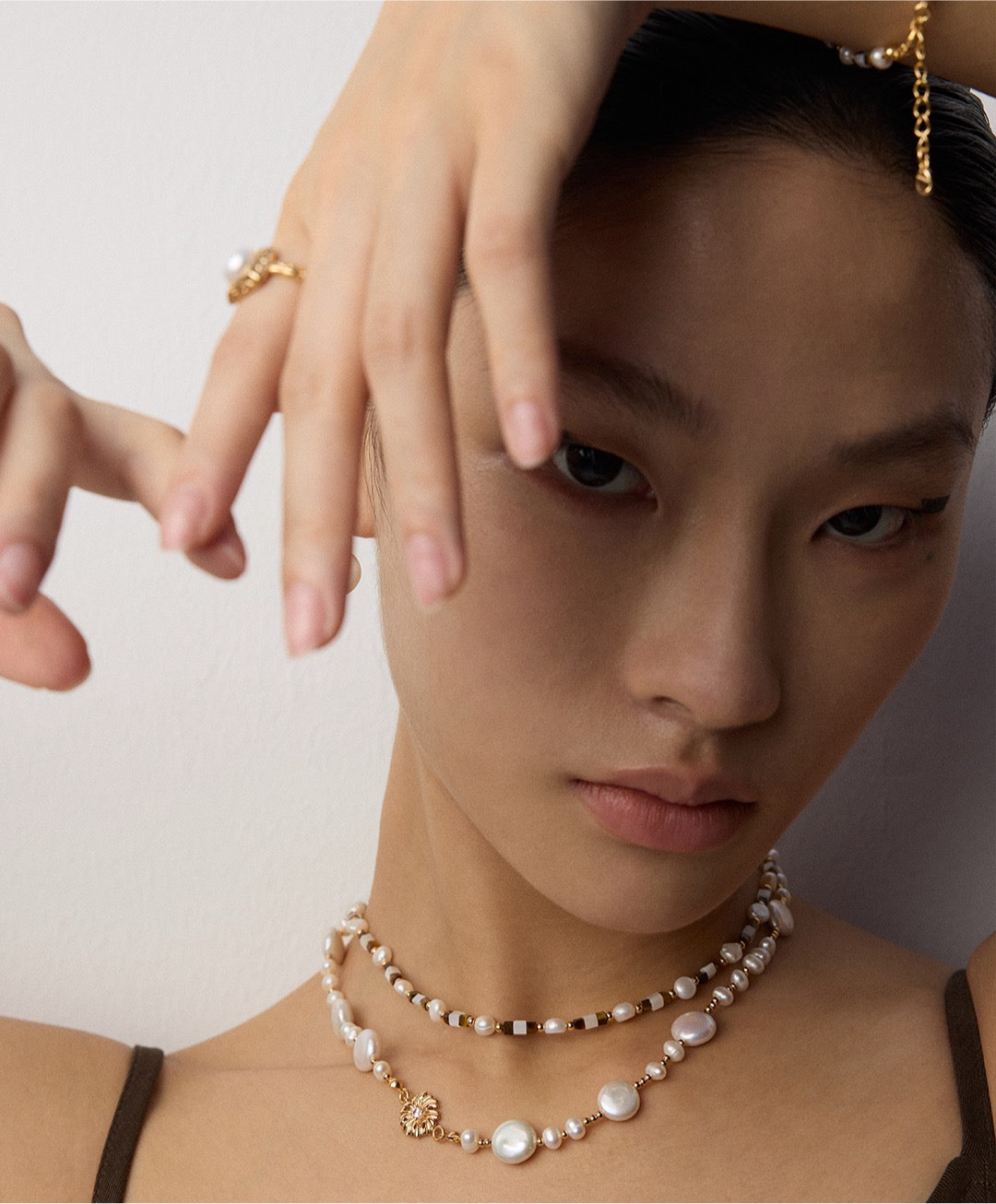 Pearl and Tiger’s Eye Beaded Necklace and Bracelet Set