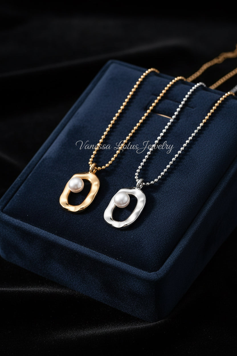 S925 Sterling Silver Pearl Sculpt Pendant Necklace – Natural Freshwater Pearl | Gold or Platinum Finish