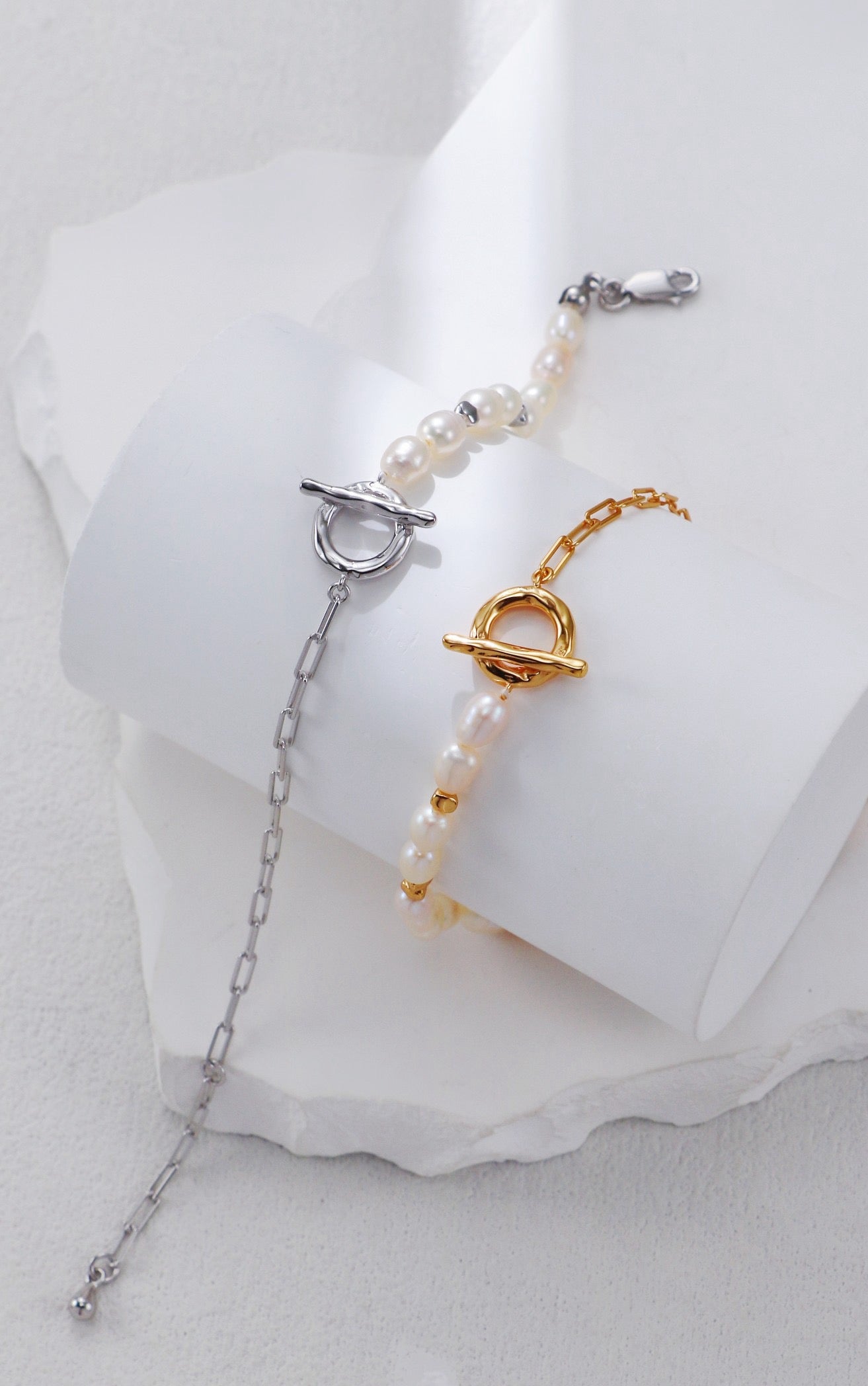 Aurora Pearl & Gold Chain Bracelet – S925 Sterling Silver