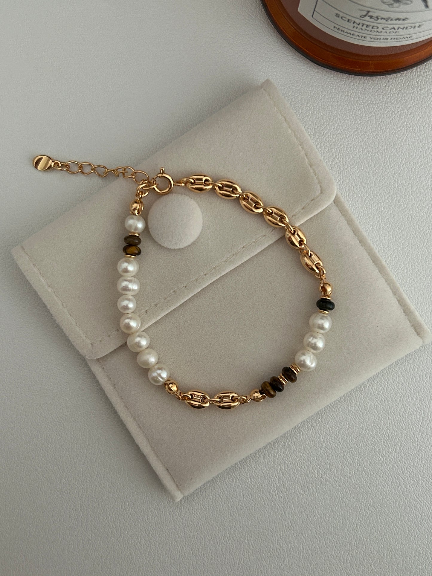 Tiger's Eye and Pearl Bracelet