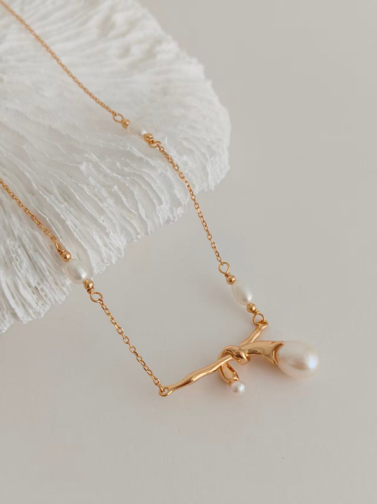 S925 Natural Pearl Necklace & Bracelet Set | Vintage Gold