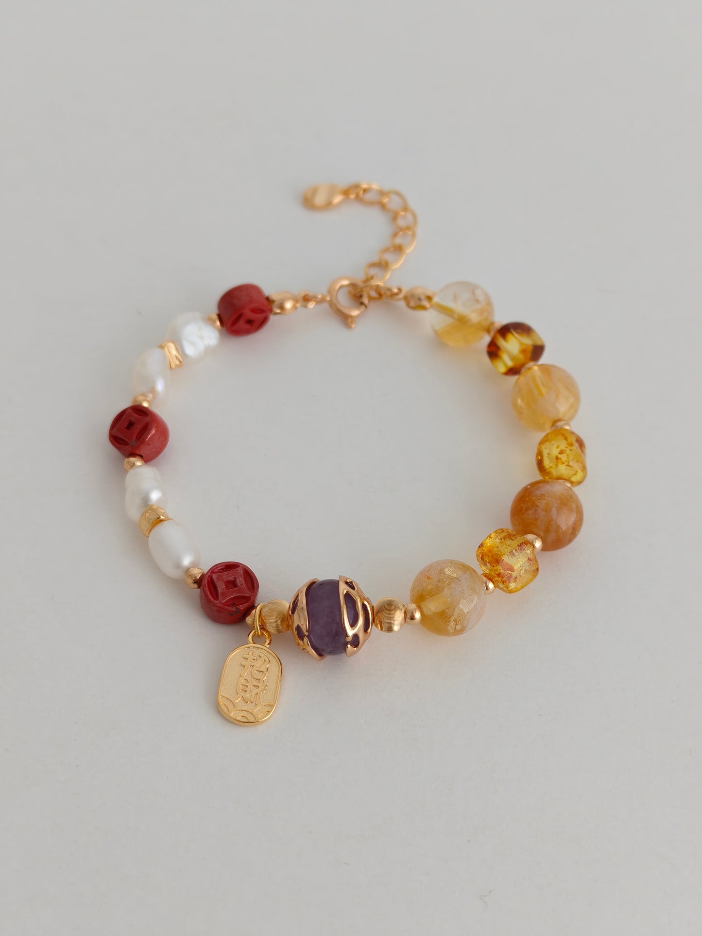Vintage Gold Multi-Gem Pearl Bracelet | S925 Silver
