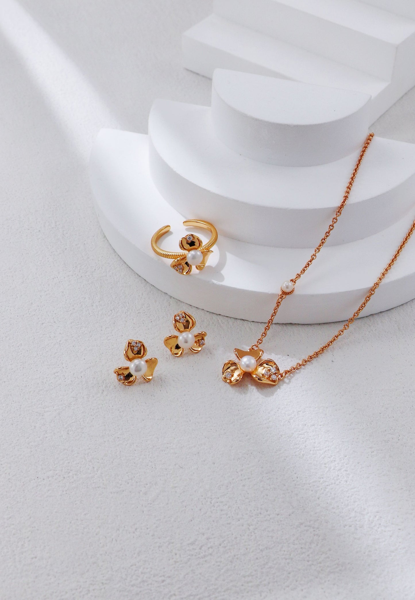 Pearl and Silver Flower Studs