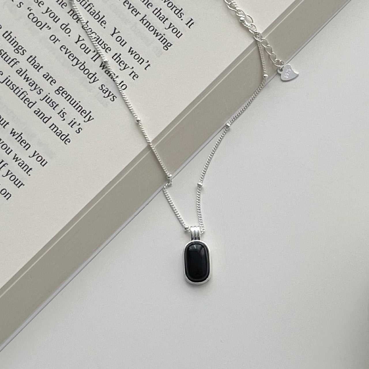 Black agate sterling silver necklace