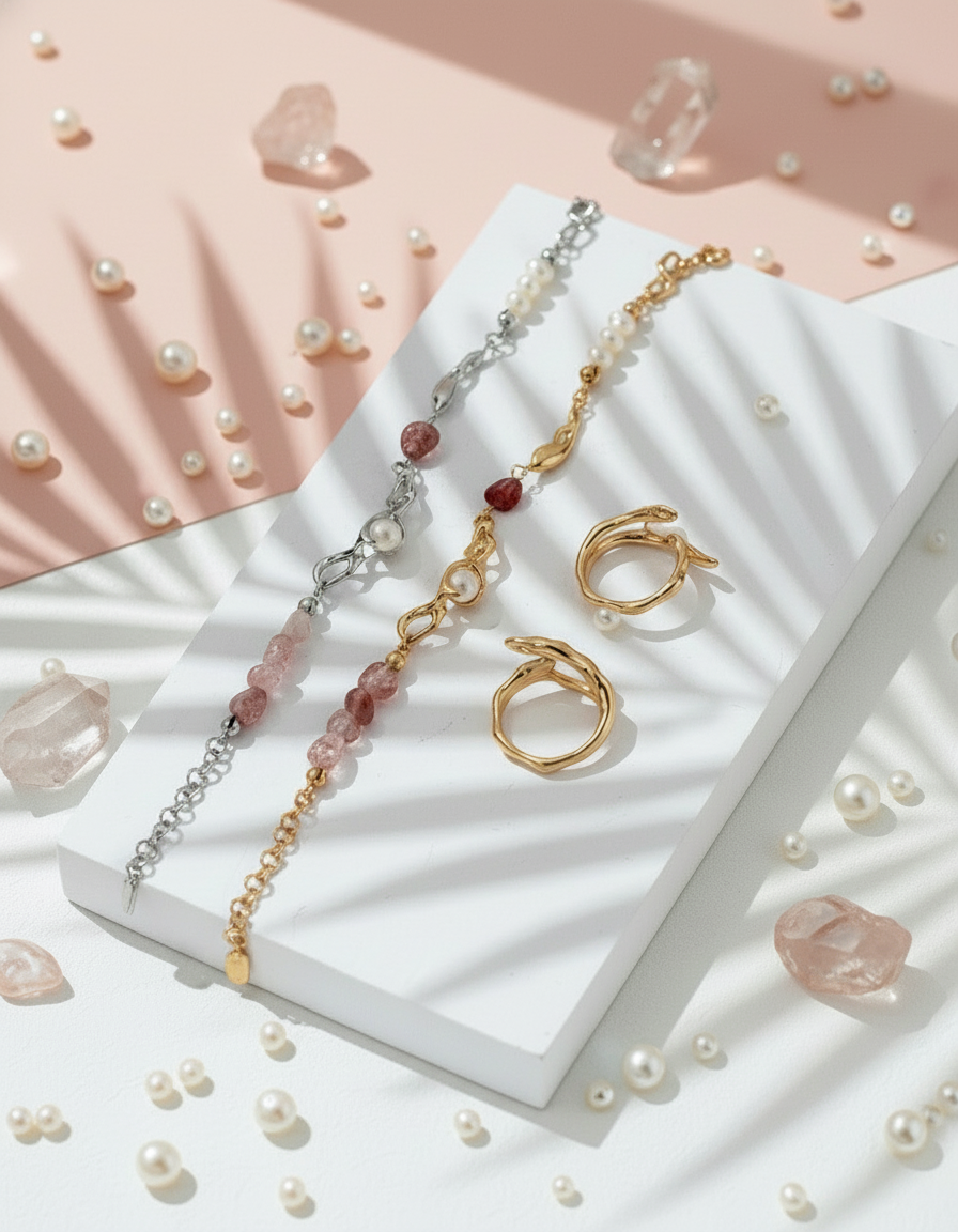 Natural Pearl & Strawberry Quartz Bracelet — S925 Sterling Silver