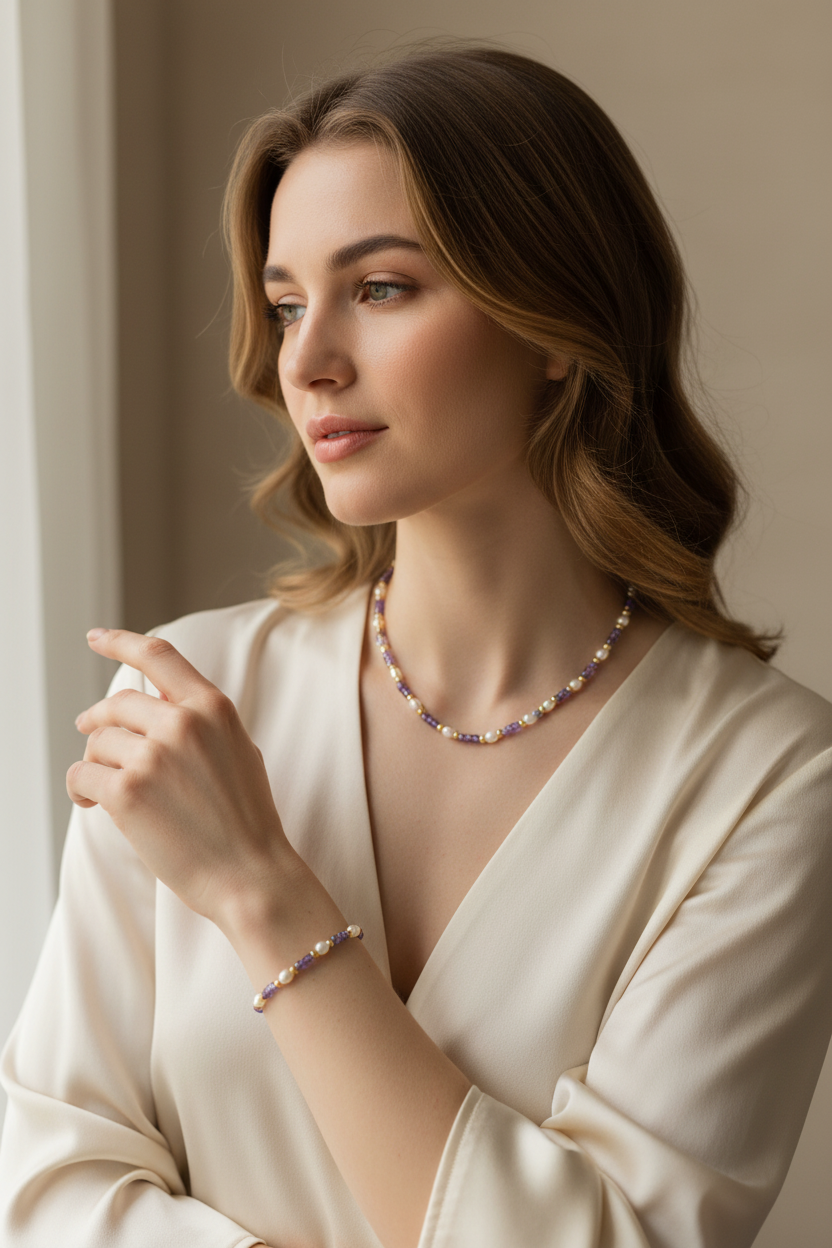 Lavender Glow Zircon & Pearl Jewelry Set