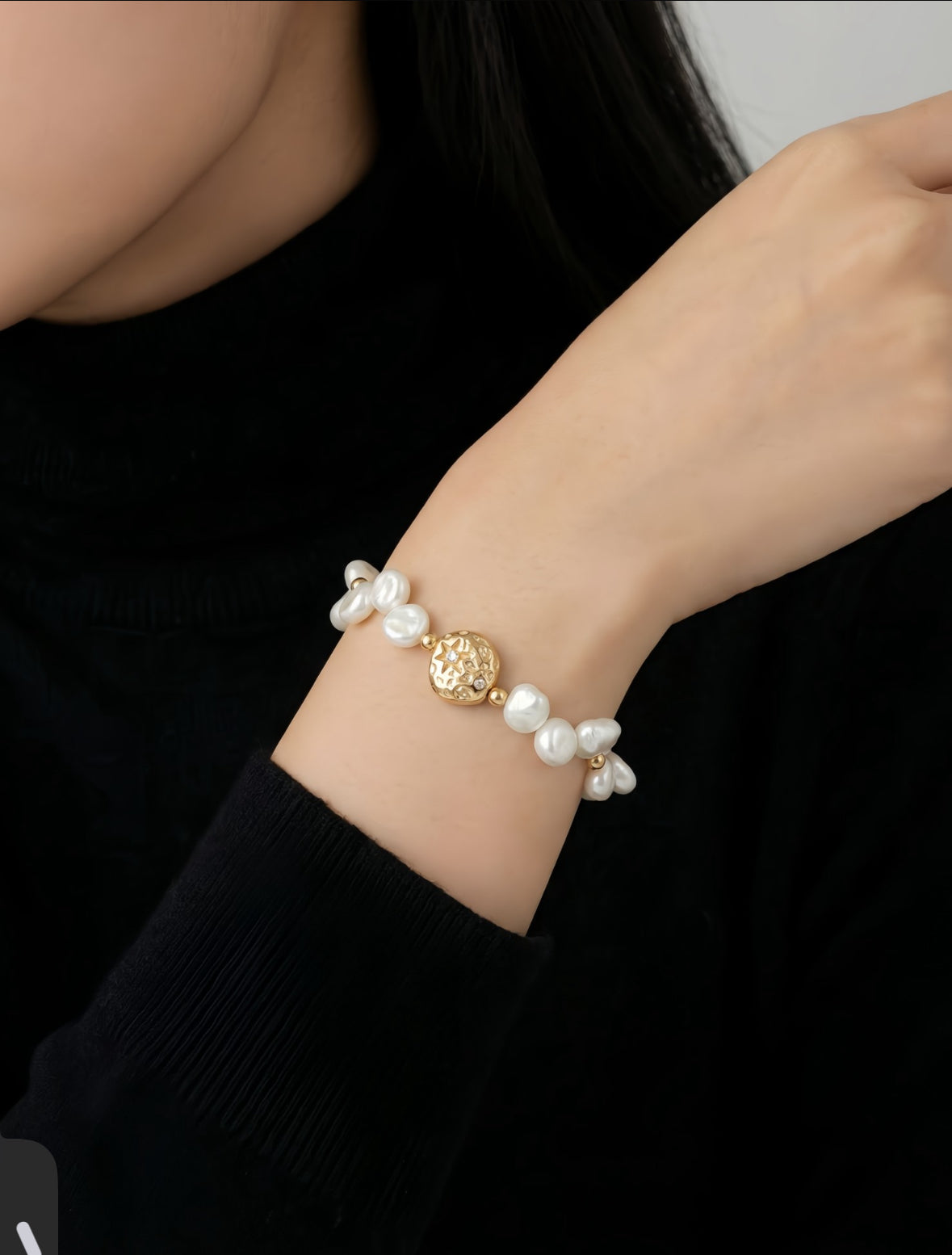 Vintage Baroque Pearl Charm Bracelet - S925 Sterling Silver, Retro Gold / Platinum Finish, Adjustable 16+3cm