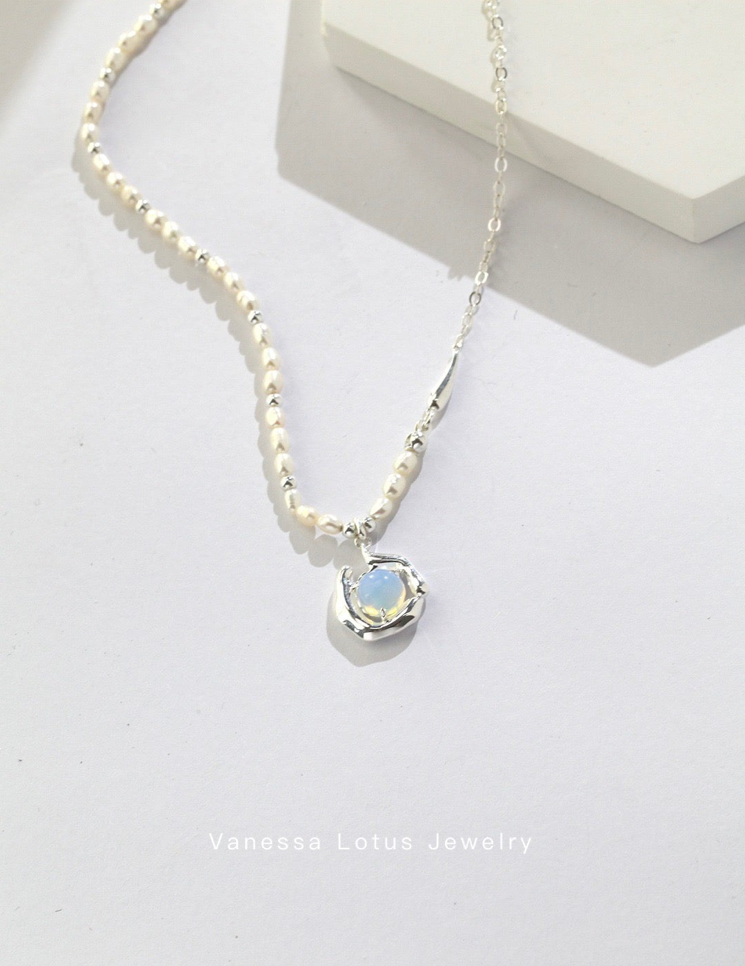 Pearl Necklace with Opal Pendant