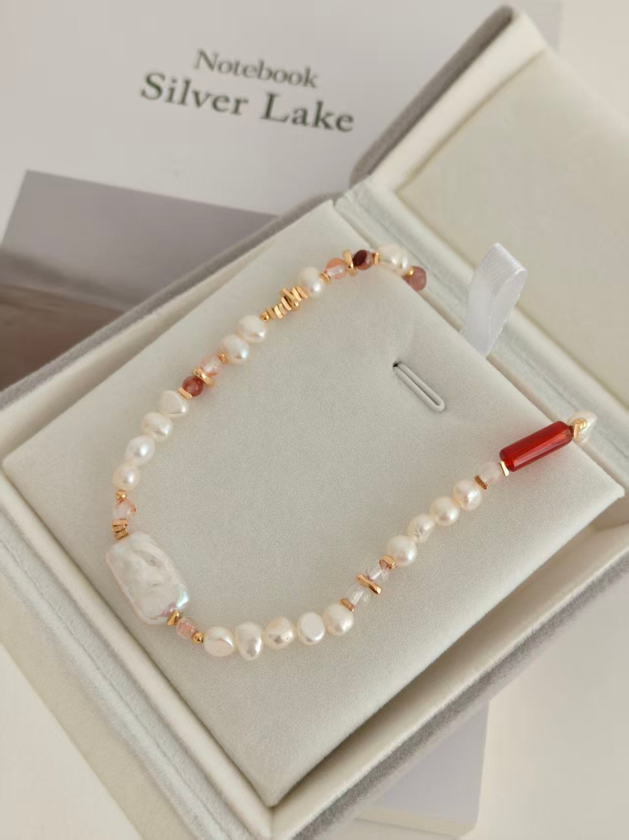 Strawberry Quartz & Pearl Beaded Necklace – S925 Silver